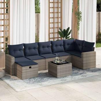 ARDEBO.de - 8-tlg. Garten-Sofagarnitur mit Kissen Grau Poly Rattan