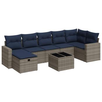 8-tlg. Garten-Sofagarnitur mit Kissen Grau Poly Rattan
