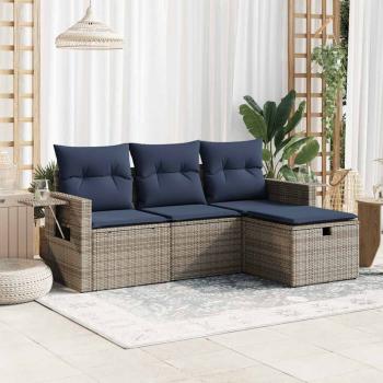 ARDEBO.de - 4-tlg. Garten-Sofagarnitur mit Kissen Grau Poly Rattan