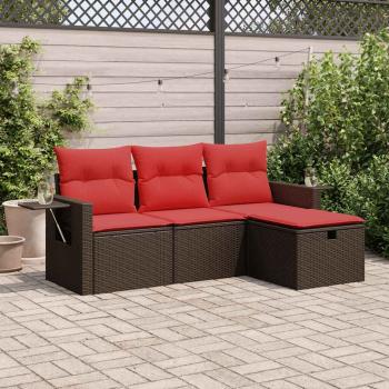 ARDEBO.de - 4-tlg. Garten-Sofagarnitur mit Kissen Braun Poly Rattan