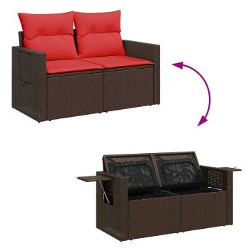 4-tlg. Garten-Sofagarnitur mit Kissen Braun Poly Rattan