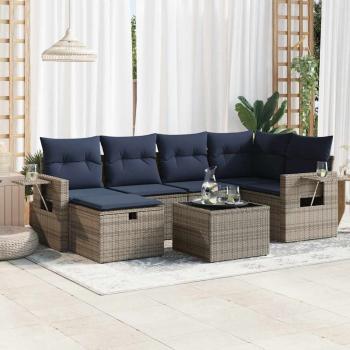 ARDEBO.de - 7-tlg. Garten-Sofagarnitur mit Kissen Grau Poly Rattan