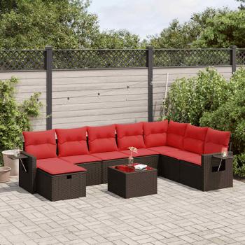 ARDEBO.de - 9-tlg. Garten-Sofagarnitur mit Kissen Braun Poly Rattan