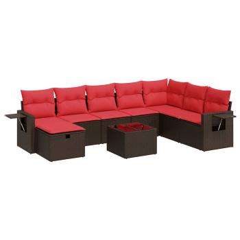 9-tlg. Garten-Sofagarnitur mit Kissen Braun Poly Rattan