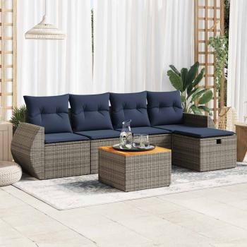 ARDEBO.de - 6-tlg. Garten-Sofagarnitur mit Kissen Grau Poly Rattan