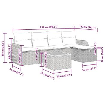6-tlg. Garten-Sofagarnitur mit Kissen Grau Poly Rattan