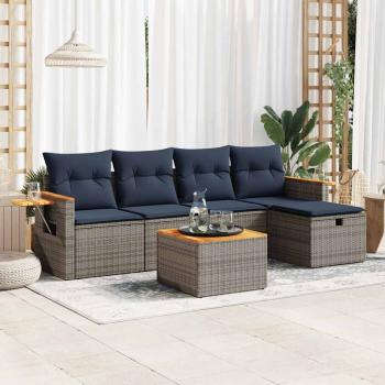ARDEBO.de - 6-tlg. Garten-Sofagarnitur mit Kissen Grau Poly Rattan