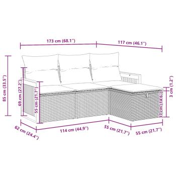 4-tlg. Garten-Sofagarnitur mit Kissen Grau Poly Rattan