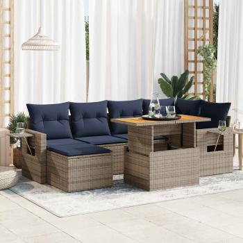 ARDEBO.de - 7-tlg. Garten-Sofagarnitur mit Kissen Grau Poly Rattan