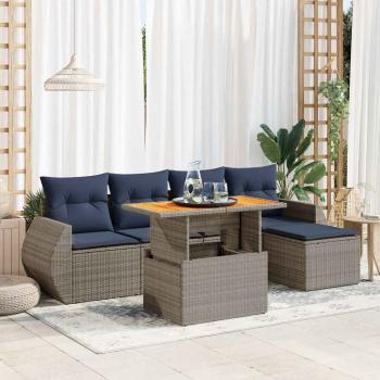 ARDEBO.de - 6-tlg. Garten-Sofagarnitur mit Kissen Grau Poly Rattan