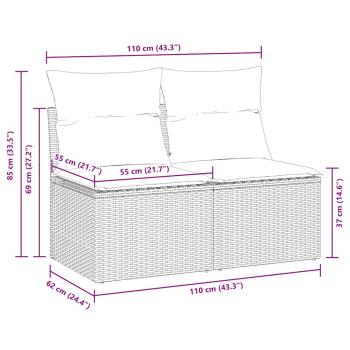 2-tlg. Garten-Sofagarnitur mit Kissen Grau Poly Rattan Akazie