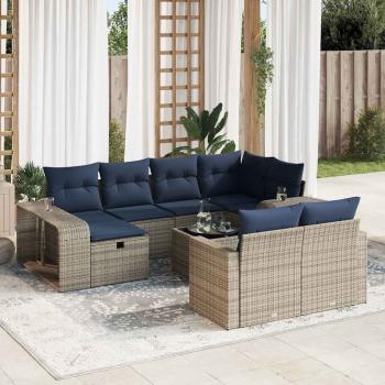 ARDEBO.de - 11-tlg. Garten-Sofagarnitur mit Kissen Grau Poly Rattan