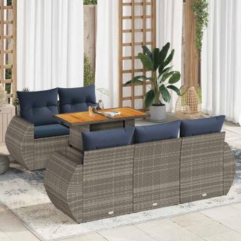 ARDEBO.de - 6-tlg. Garten-Sofagarnitur mit Kissen Grau Poly Rattan