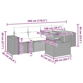 5-tlg. Garten-Sofagarnitur mit Kissen Grau Poly Rattan