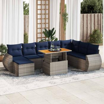 ARDEBO.de - 9-tlg. Garten-Sofagarnitur mit Kissen Grau Poly Rattan