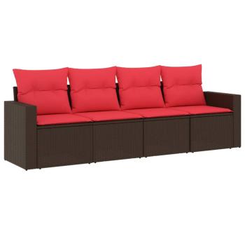 4-tlg. Garten-Sofagarnitur mit Kissen Braun Poly Rattan