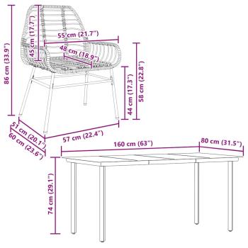 5-teiliges Garten-Esszimmerset aus schwarzem Polyrattanglas