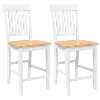 Barhocker 2 Stk. Weiß Massivholz Gummibaum