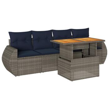 ARDEBO.de - 5-tlg. Garten-Sofagarnitur mit Kissen Grau Poly Rattan