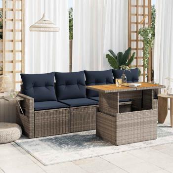 ARDEBO.de - 5-tlg. Garten-Sofagarnitur mit Kissen Grau Poly Rattan
