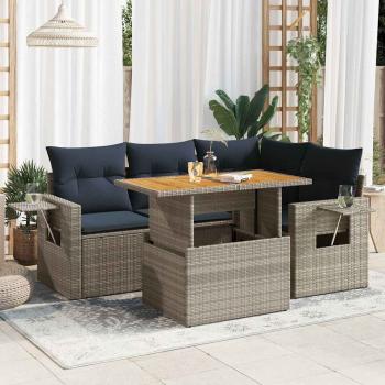 ARDEBO.de - 5-tlg. Garten-Sofagarnitur mit Kissen Grau Poly Rattan
