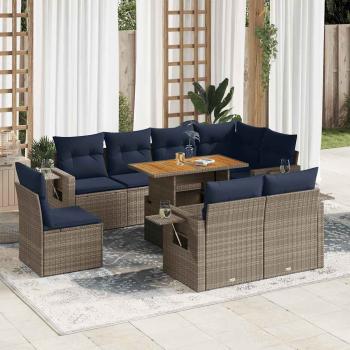 ARDEBO.de - 9-tlg. Garten-Sofagarnitur mit Kissen Grau Poly Rattan