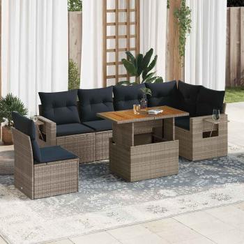 ARDEBO.de - 7-tlg. Garten-Sofagarnitur mit Kissen Grau Poly Rattan