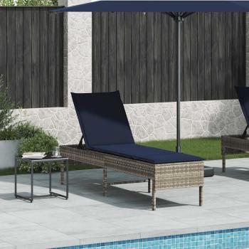 Sonnenliege mit Auflage Grau 55x200x44 cm Poly Rattan