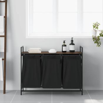 Wäschekorb 3 Fächer mit Ablage Braun Eichen-Optik