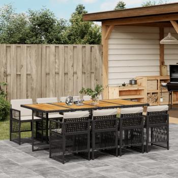 ARDEBO.de - 9-tlg. Garten-Essgruppe mit Kissen Schwarz Poly Rattan