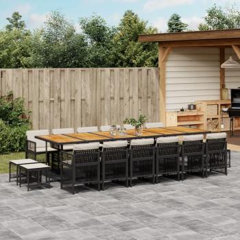 ARDEBO.de - 17-tlg. Garten-Essgruppe mit Kissen Schwarz Poly Rattan