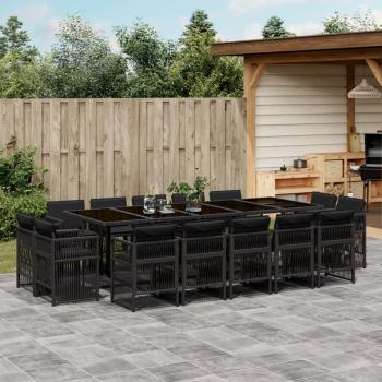 ARDEBO.de - 15-tlg. Garten-Essgruppe mit Kissen Schwarz Poly Rattan