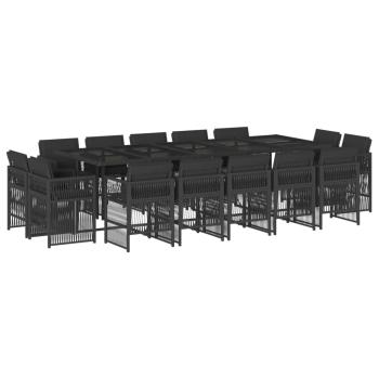 15-tlg. Garten-Essgruppe mit Kissen Schwarz Poly Rattan