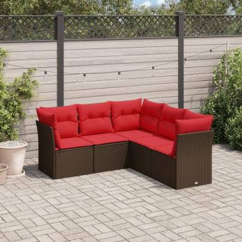 ARDEBO.de - 5-tlg. Garten-Sofagarnitur mit Kissen Braun Poly Rattan