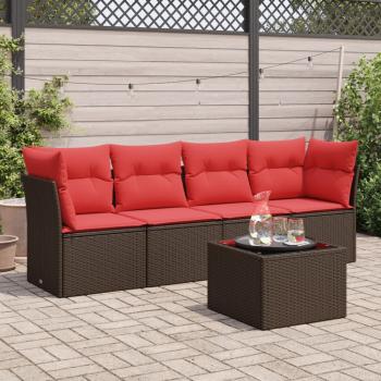 ARDEBO.de - 5-tlg. Garten-Sofagarnitur mit Kissen Braun Poly Rattan