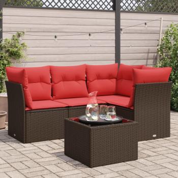 ARDEBO.de - 5-tlg. Garten-Sofagarnitur mit Kissen Braun Poly Rattan
