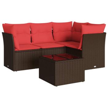 5-tlg. Garten-Sofagarnitur mit Kissen Braun Poly Rattan