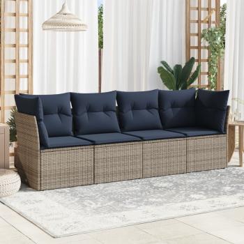 ARDEBO.de - 4-tlg. Garten-Sofagarnitur mit Kissen Grau Poly Rattan