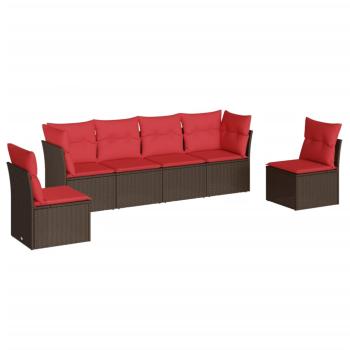 6-tlg. Garten-Sofagarnitur mit Kissen Braun Poly Rattan