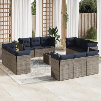 ARDEBO.de - 13-tlg. Garten-Sofagarnitur mit Kissen Grau Poly Rattan