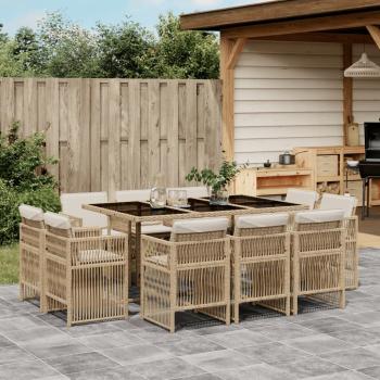 ARDEBO.de - 11-tlg. Garten-Essgruppe mit Kissen Beige Poly Rattan