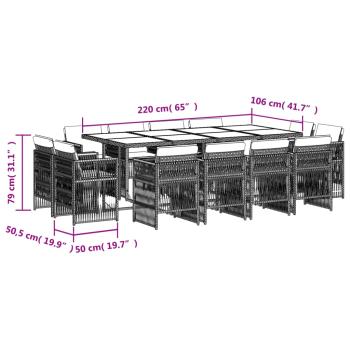 13-tlg. Garten-Essgruppe mit Kissen Schwarz Poly Rattan