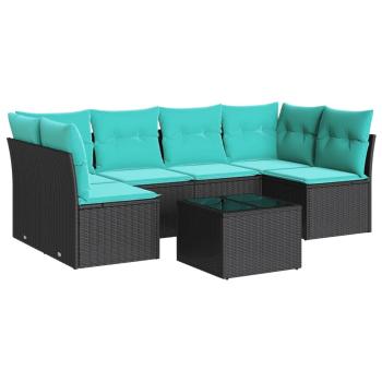 7-tlg. Garten-Sofagarnitur mit Kissen Schwarz Poly Rattan
