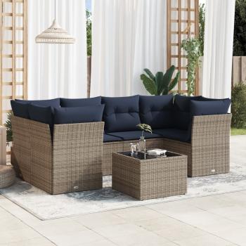 ARDEBO.de - 7-tlg. Garten-Sofagarnitur mit Kissen Grau Poly Rattan