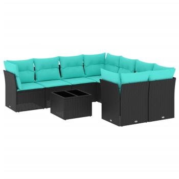 9-tlg. Garten-Sofagarnitur mit Kissen Schwarz Poly Rattan
