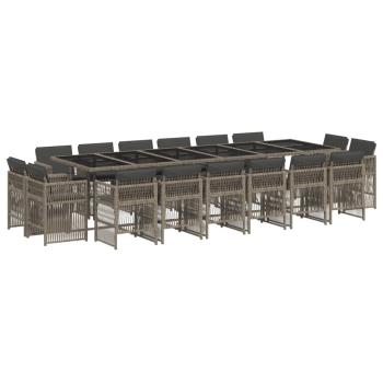 17-tlg. Garten-Essgruppe mit Kissen Grau Poly Rattan