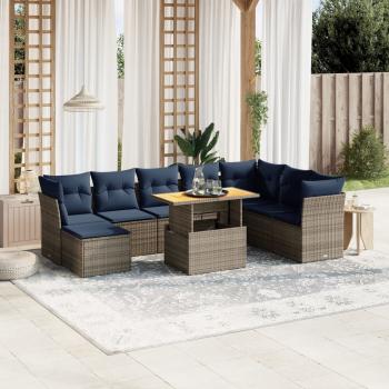 ARDEBO.de - 9-tlg. Garten-Sofagarnitur mit Kissen Grau Poly Rattan