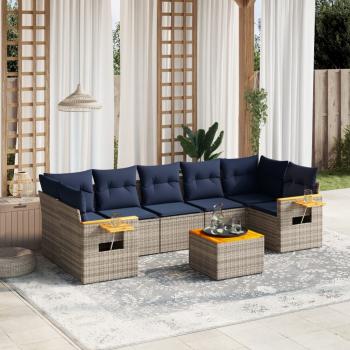 ARDEBO.de - 8-tlg. Garten-Sofagarnitur mit Kissen Grau Poly Rattan