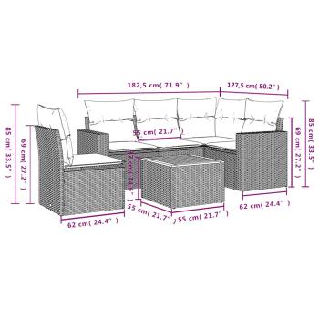 6-tlg. Garten-Sofagarnitur mit Kissen Grau Poly Rattan