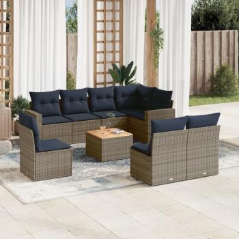 ARDEBO.de - 9-tlg. Garten-Sofagarnitur mit Kissen Grau Poly Rattan